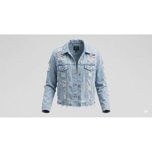 Wild Fable Ripped Denim Jacket Womens XS Light Wash Frayed Grunge Y2K Style